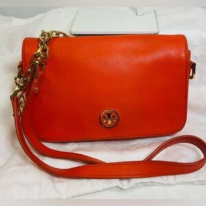 Tory Burch Orange Saffiano Leather Crossbody Bag